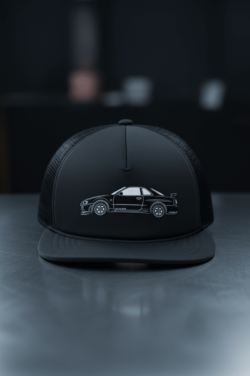 BNR34 Embroidered Trucker Cap - Driver's Perspective