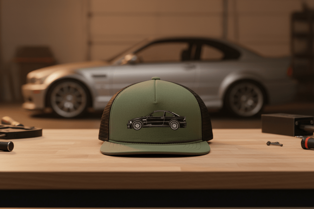 E46 M3 CSL Embroidered Trucker Cap - Driver's Perspective